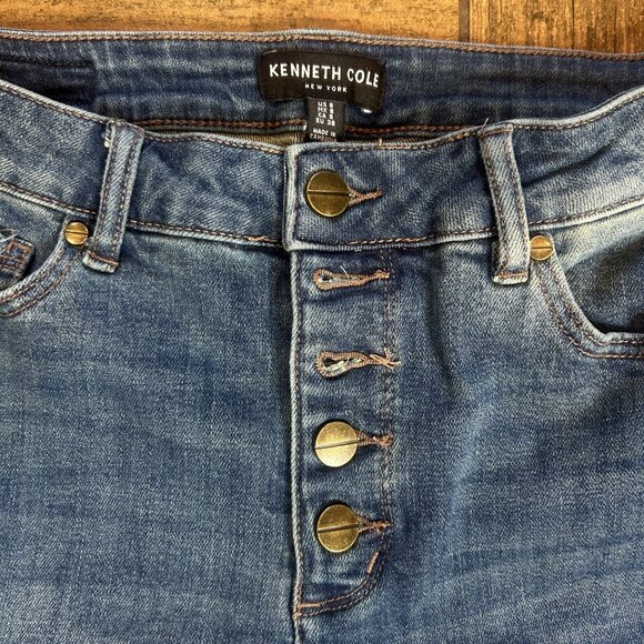 Kenneth Cole Blue Denim Raw Edge Button Fly Cropped Jeans Size 8 - Picture 5 of 7